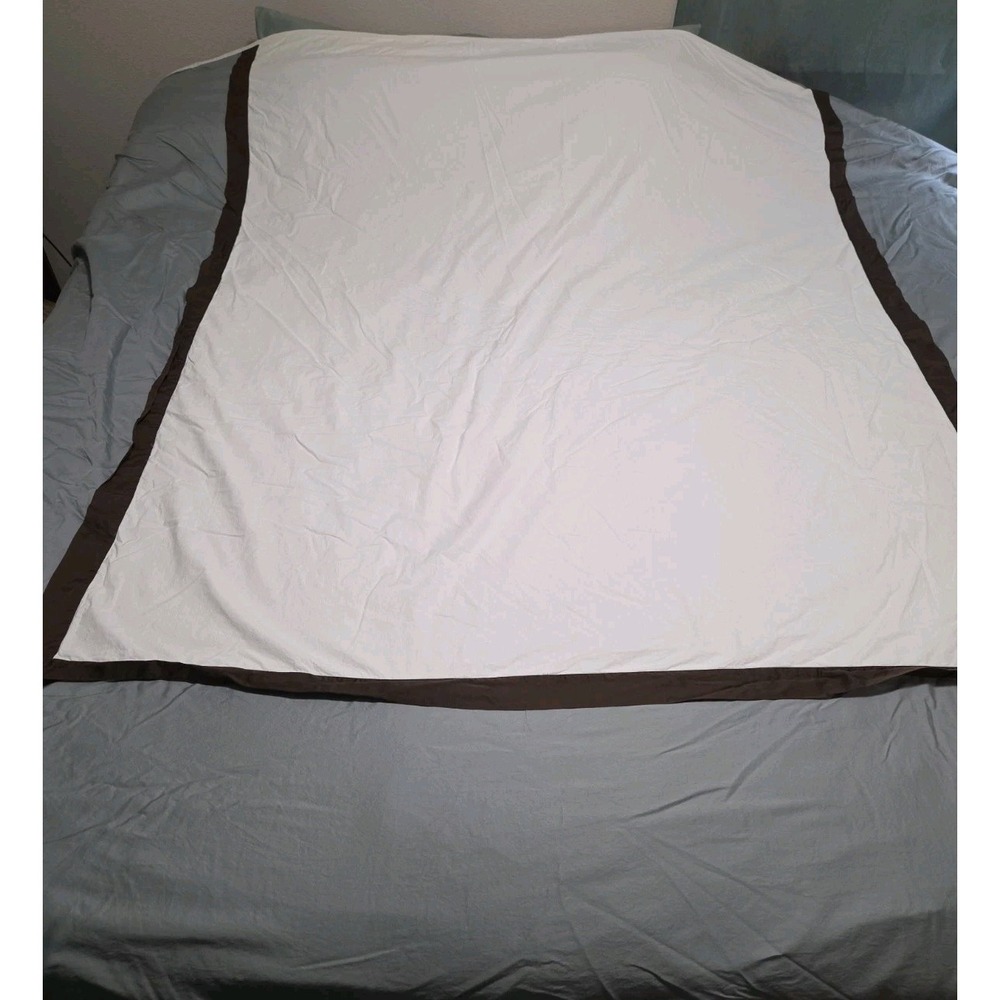 Restoration Hardware Italian Duvet Cover Queen White/Brown & Sage Border Cotton